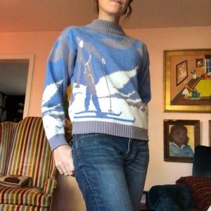 Vintage acrylic sweater with skier